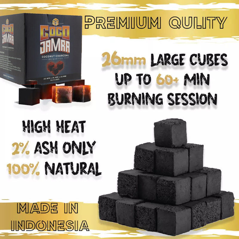 Coco Jamra Coconut Charcoal Cubes 26mm 64 Count (2Pack)