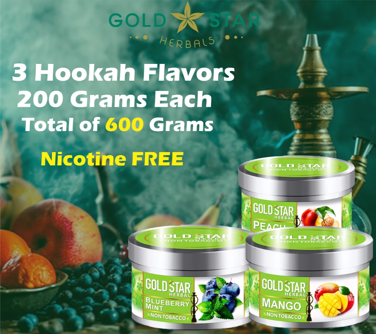 Hookah Accessories Set: 100 Charcoal, 100 Disposable Mouth Tips, 3 Gold Star Herbal  Flavor Assortments, 100 Pre-Punched Aluminum Foils