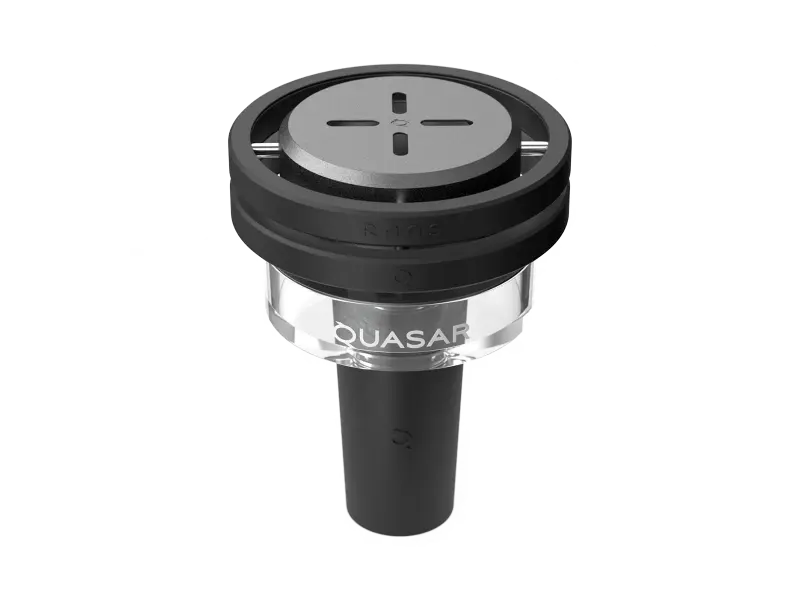 Glass bowl, silicone base, and anodized aluminum lid — Quasar Raas 2 parts