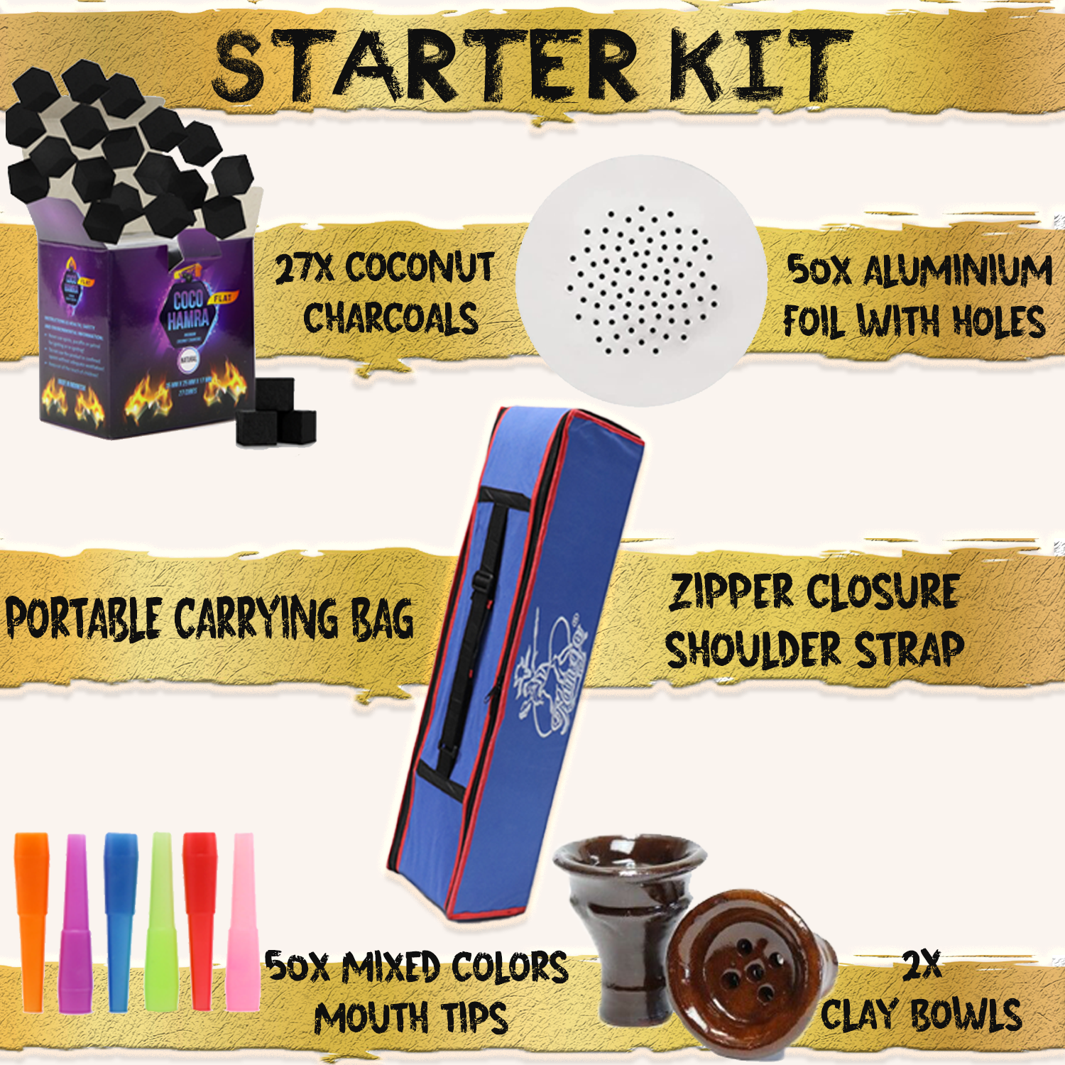 4 Hose Egyptian Sharing Hookah  Complete Set w/ Bag