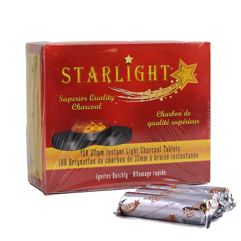 Starlight Instant Light Charcoal – 33mm Quick Light Hookah Coals (10 Tablets)