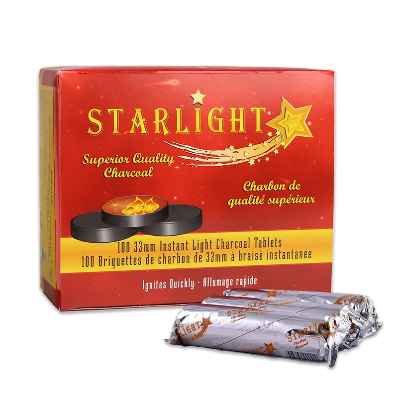 Starlight 33mm instant-light charcoal box containing 100 round tablets