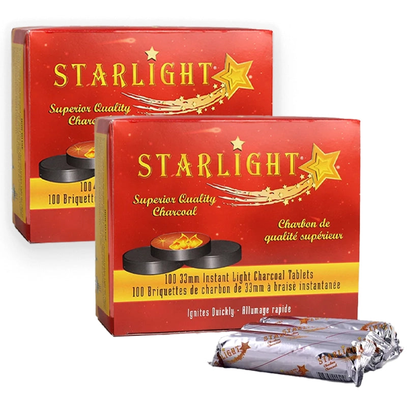 Starlight 33mm Instant Light Charcoal Tablets – 2 Pack – Quick Lighting Hookah Charcoal