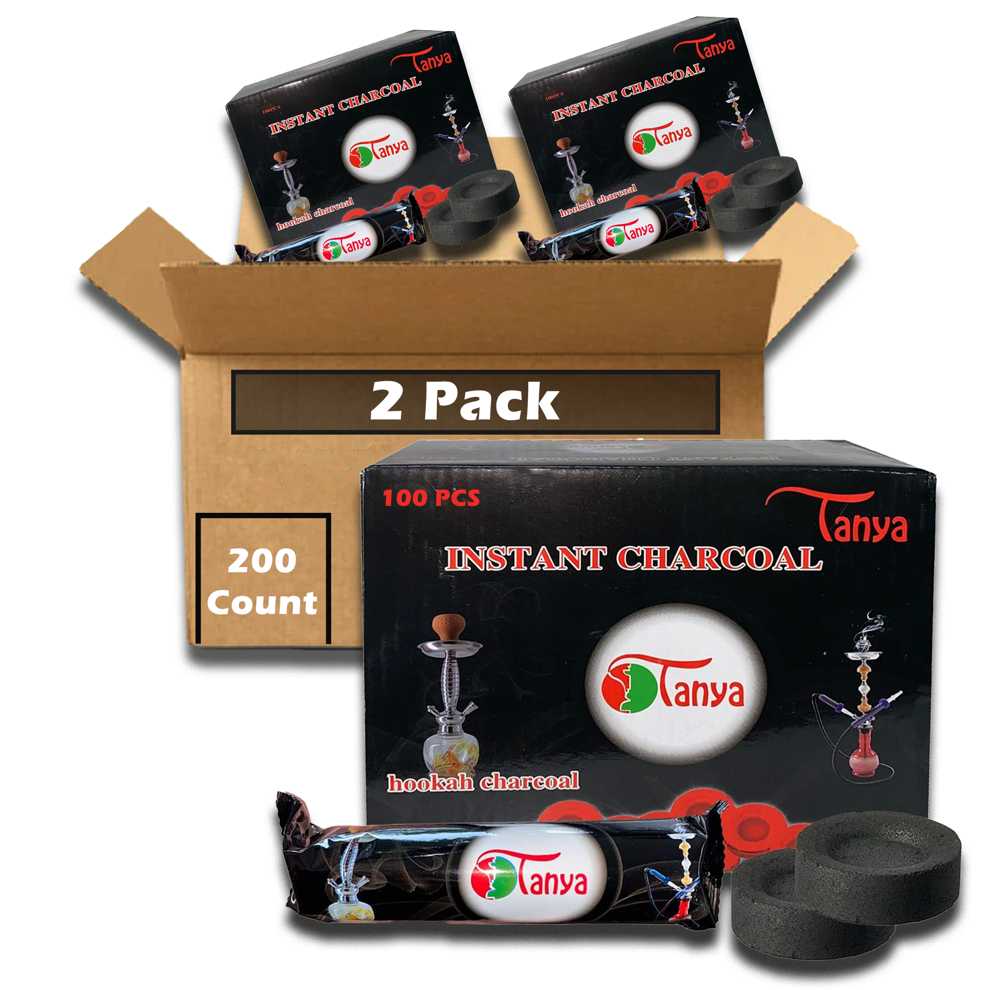 Tanya Instant Light Charcoal 33mm – 2 Pack | Quick-Lighting Hookah Charcoal