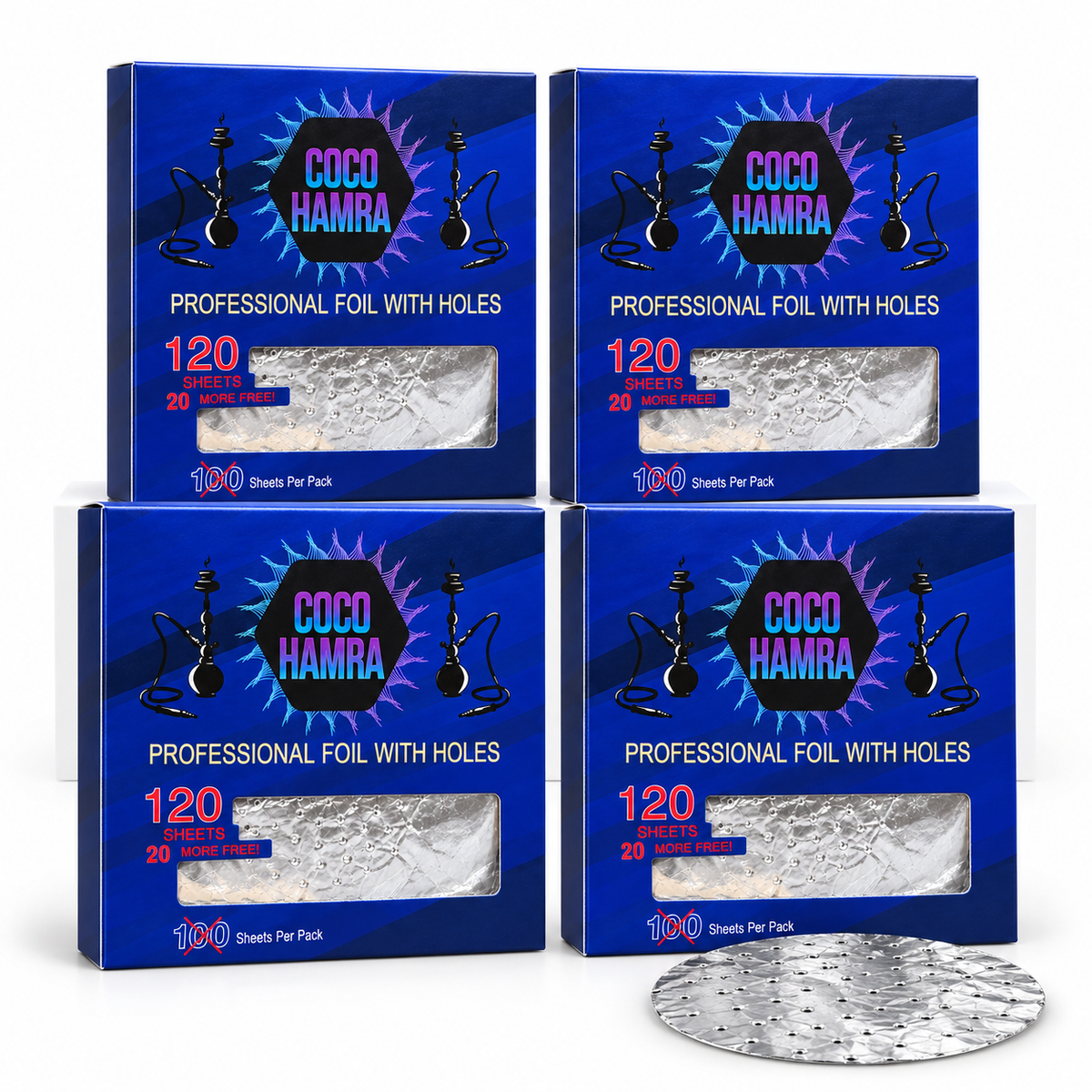 Four Coco Hamra 120-sheet packs, 480 foil sheets total