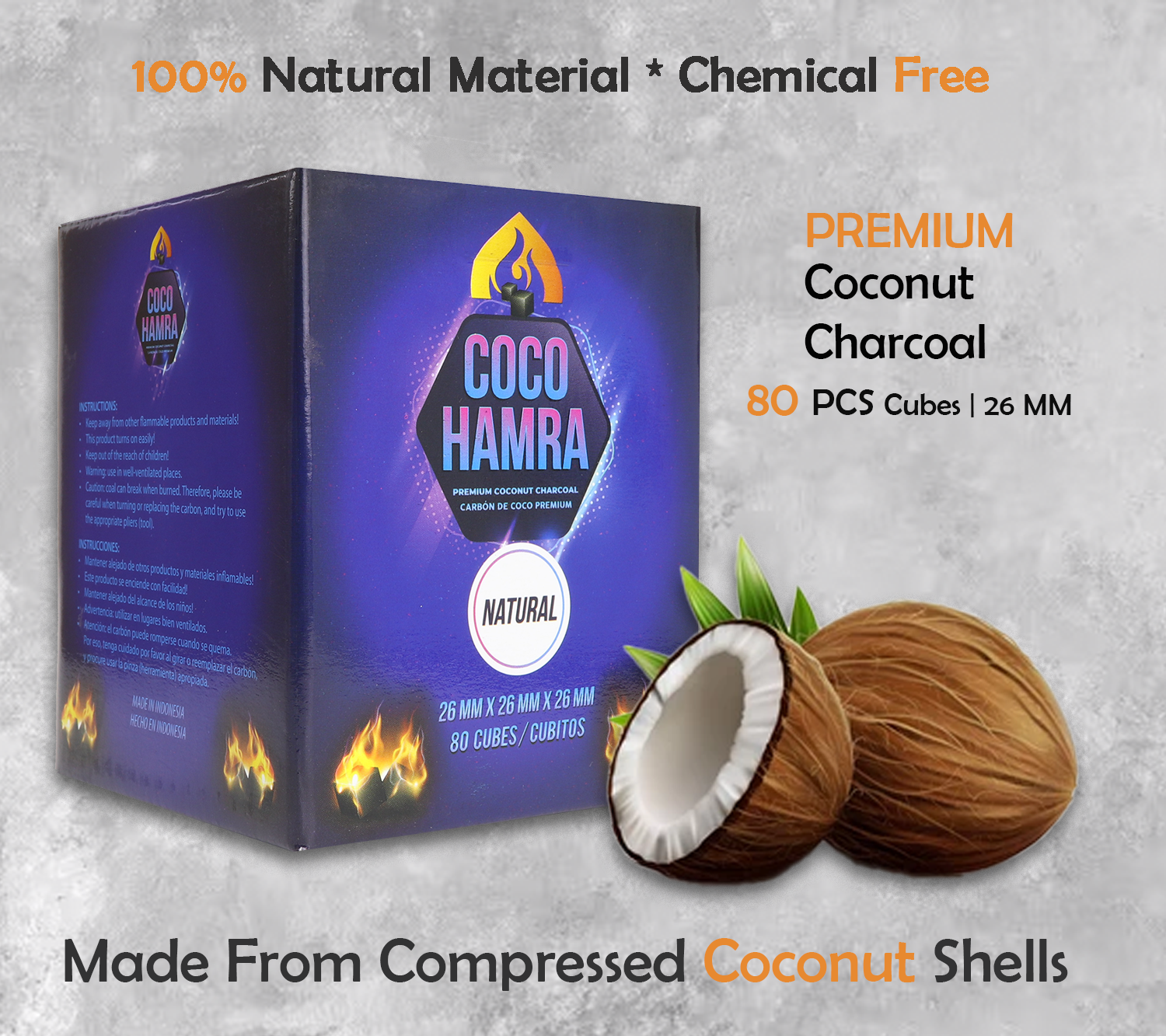 Coco Hamra Coconut Charcoal 26mm Cubes 2 Pack - 160 Cubes