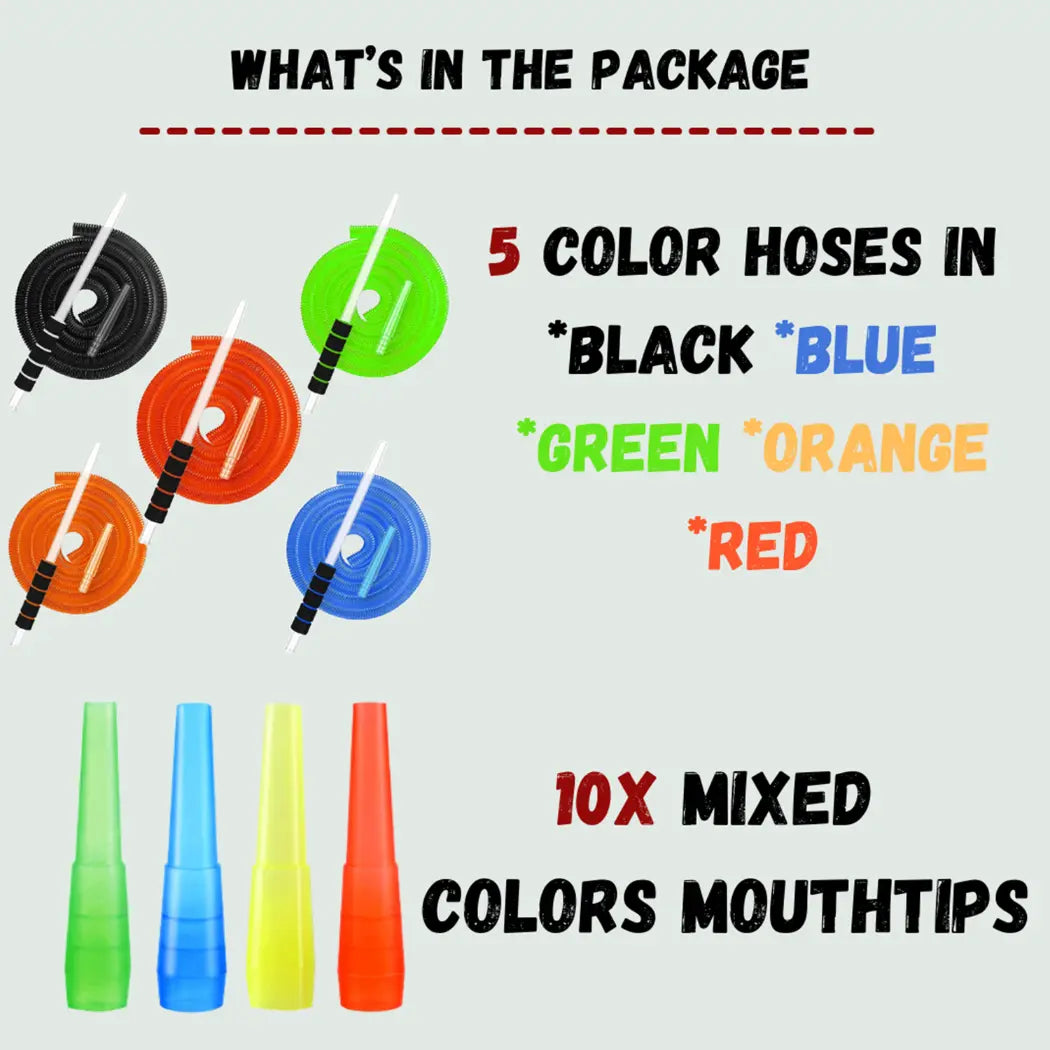 5Pcs Disposable Hose Glass Mouthpiece + 10 Mouth Tips