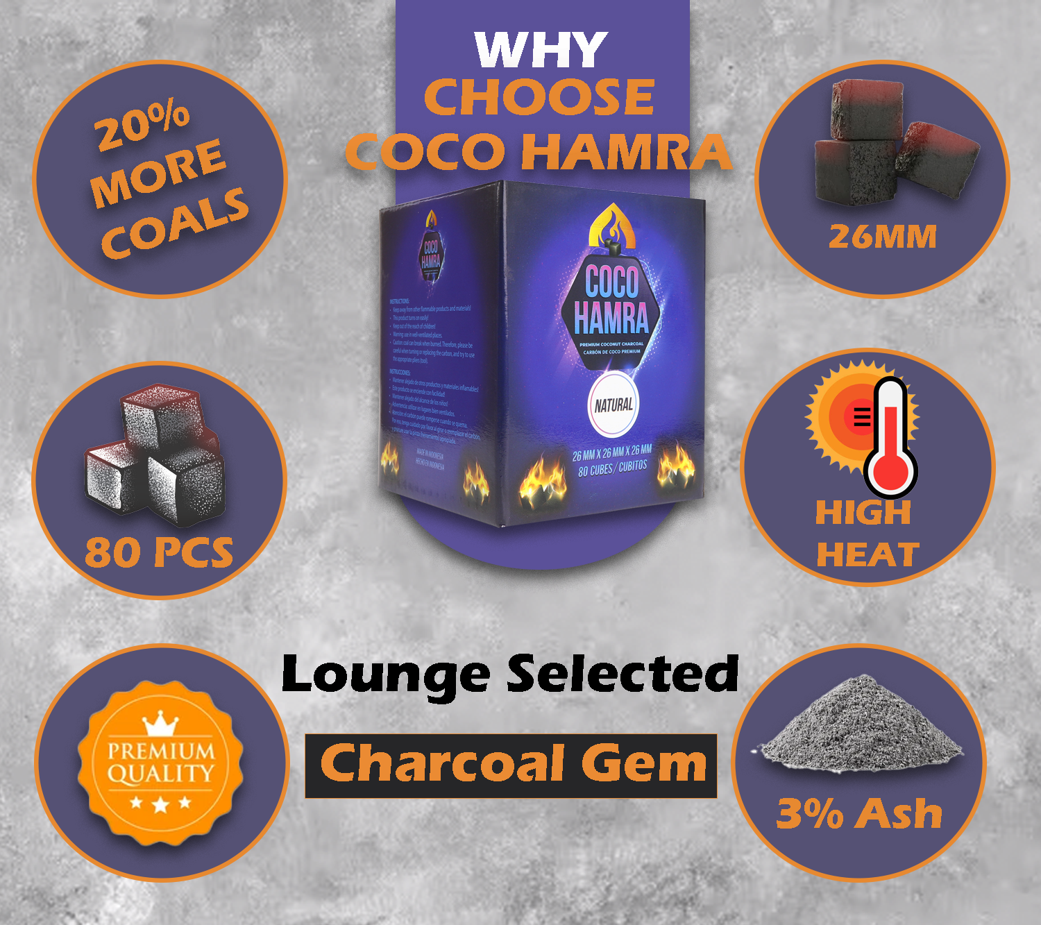 Coco Hamra Coconut Charcoal 26mm Cubes 2 Pack - 160 Cubes