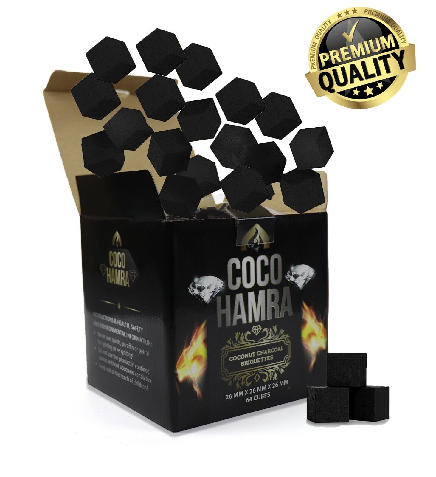 Coconut Charcoal Cubes 25mm 64 Count