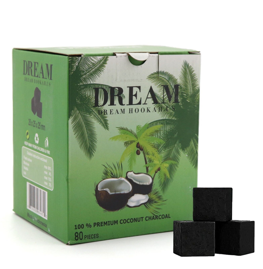 Coconut Charcoal Cubes 1Kg 25mm 80 Cubes