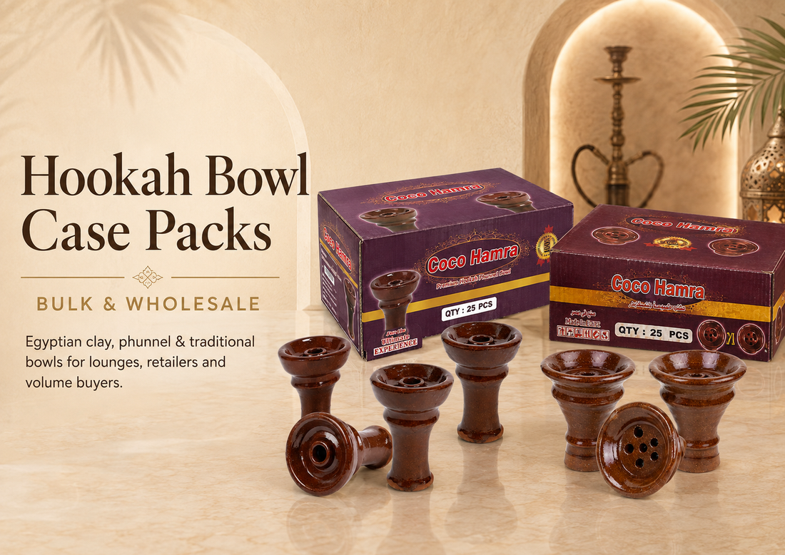Bulk hookah bowl case packs featuring Egyptian clay, phunnel, and traditional bowls for lounges, retailers, and wholesale buyers.