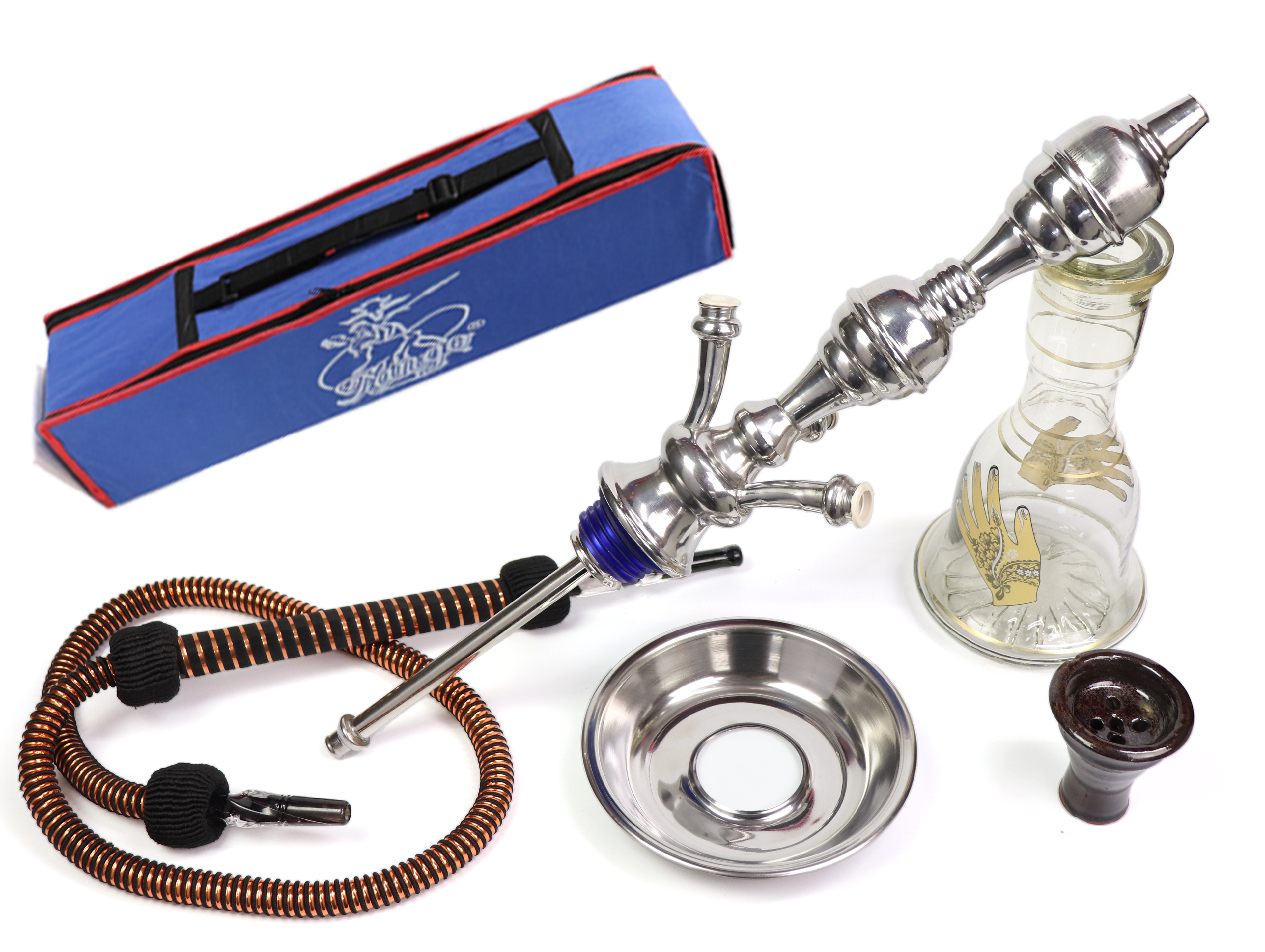 3 Hose Egyptian Sharing Hookah  Complete Set w/ Bag