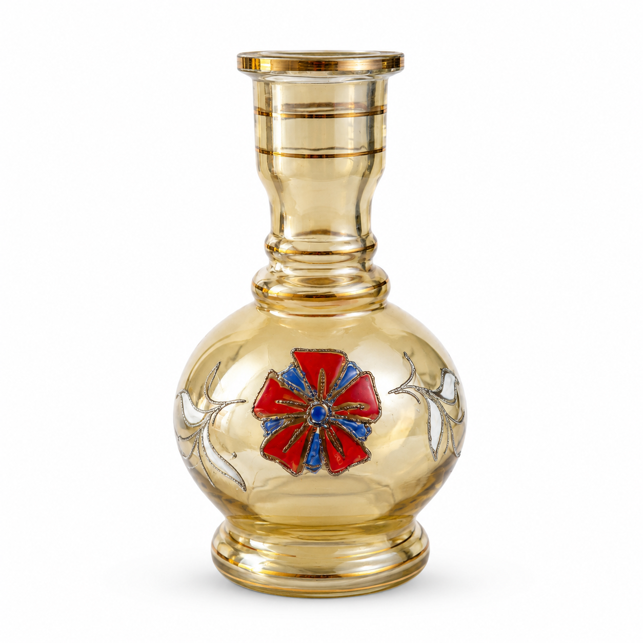 Amber Glass Hookah Base – Red &amp; Blue Floral Replacement Vase