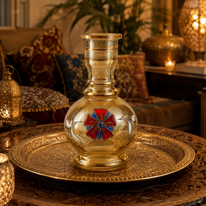Amber Glass Hookah Base – Red &amp; Blue Floral Replacement Vase