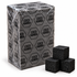 Coco Hamra 25mm natural coconut charcoal, 72 cubes in a 1kg branded plastic-wrapped pack with subtly visible cube texture and three loose charcoal cubes on a white background