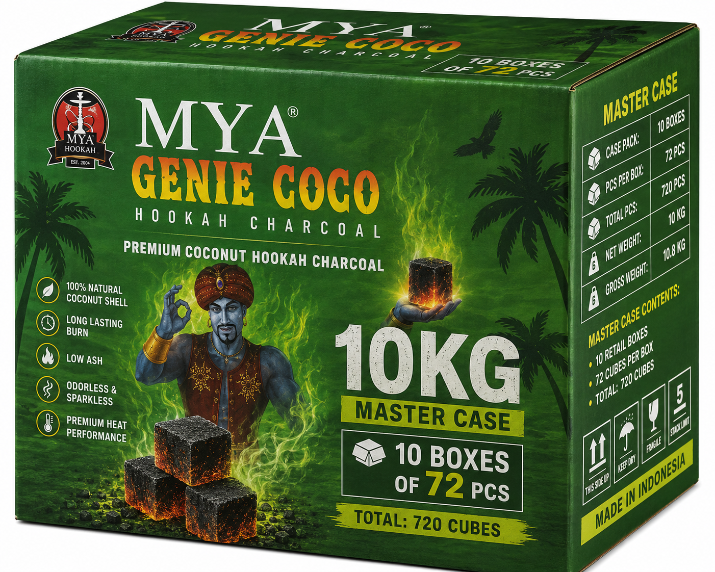 MYA Genie Coco Hookah Charcoal 72 Pcs.