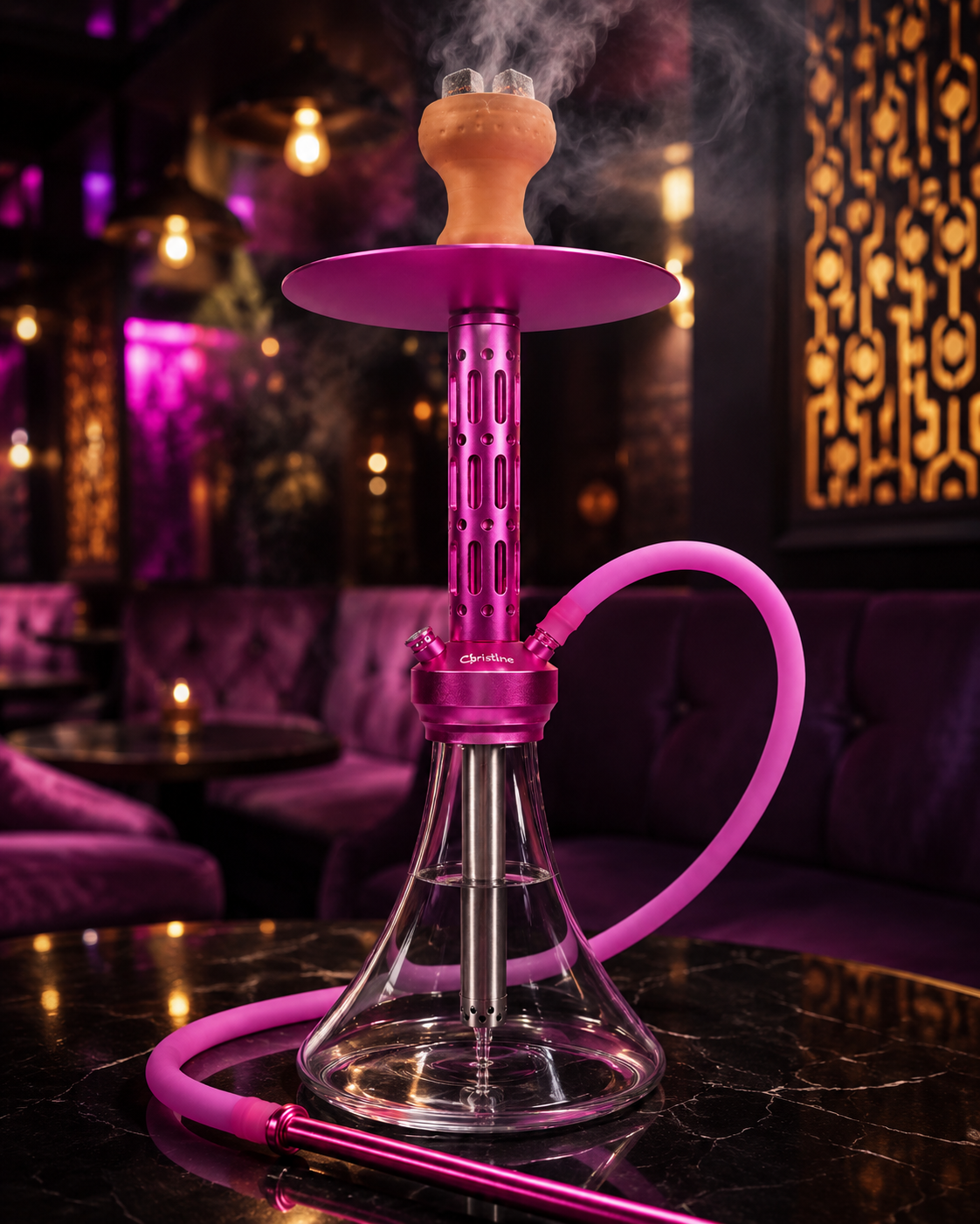 Christine metallic pink aluminum hookah stem with modern ventilated design