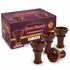 A box of Coco Hamra premium hookah flower bowl pieces alongside four individual brown ceramic hookah bowls on a white background.