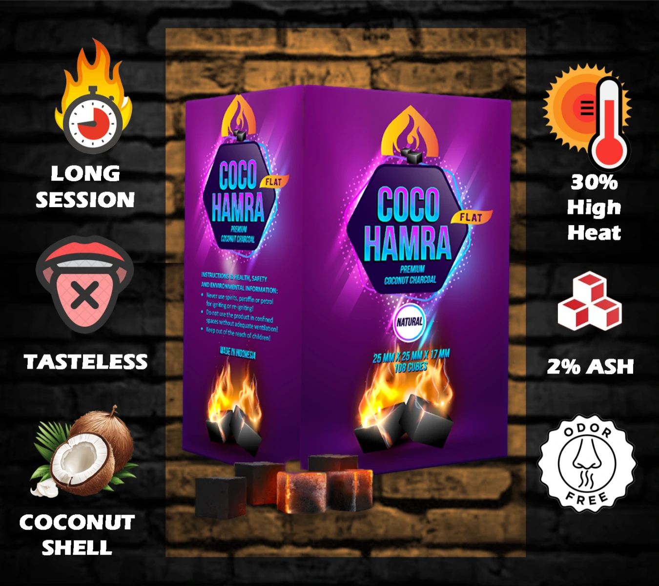 coco hamra flat charcoal cubes 25mm shisha nargila natural coal perfect for heat management 