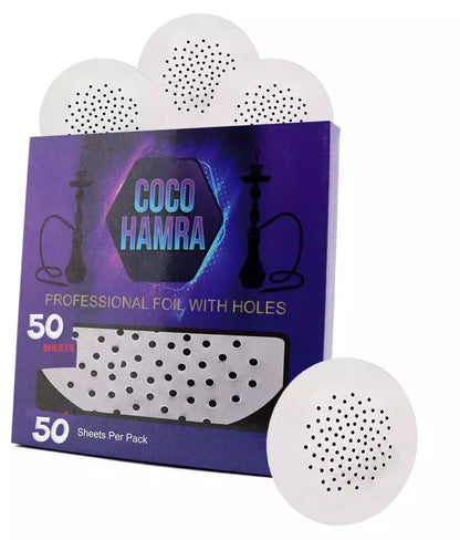 Coco Hamra Pre-Punched Hookah Foil – 50 Count | Even Heat Distribution for Smooth Smoking | Durable &amp; Convenient Shisha Foil