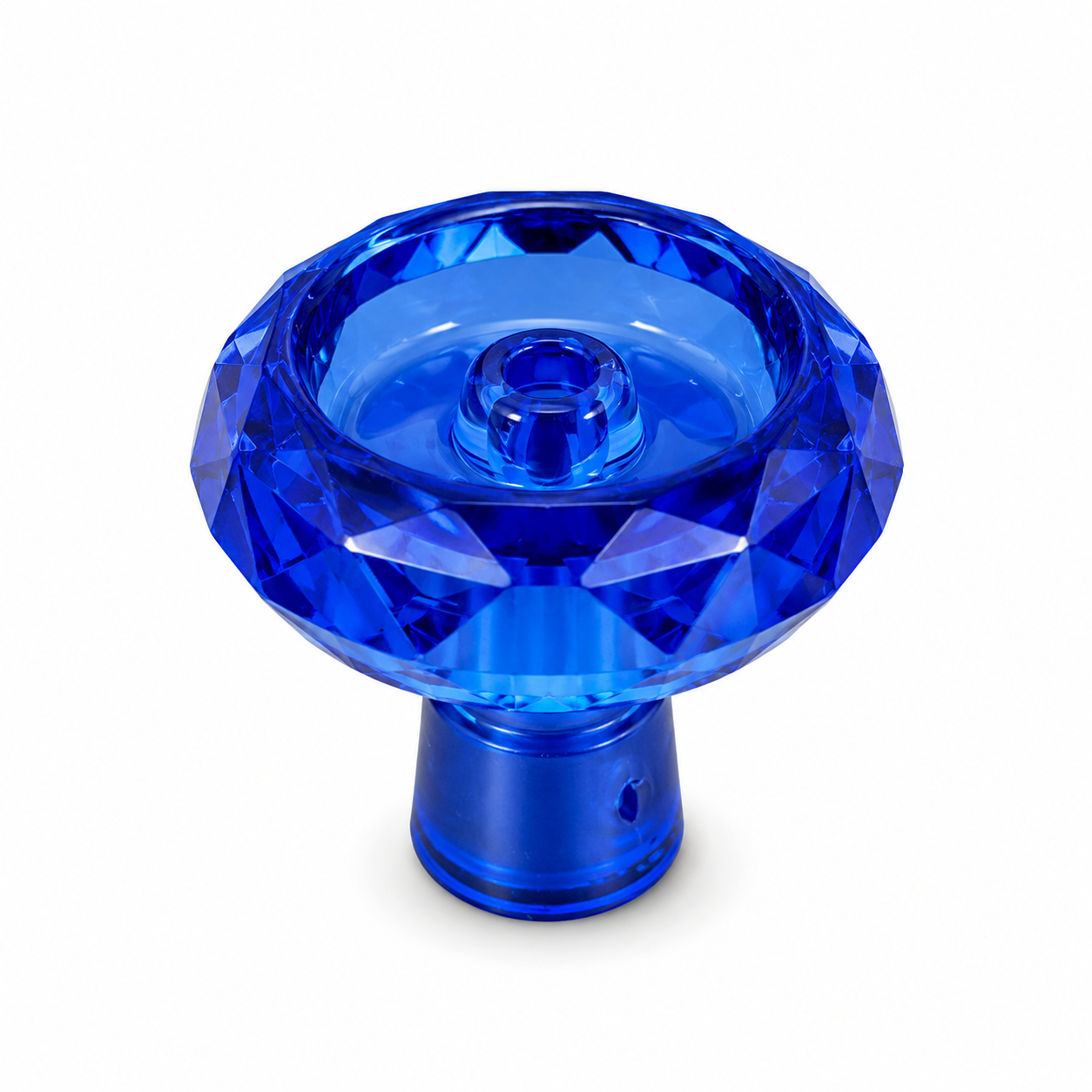 A translucent blue glass or acrylic hookah bowl with a faceted diamond-cut top and a cylindrical base, shown on a clean white background.