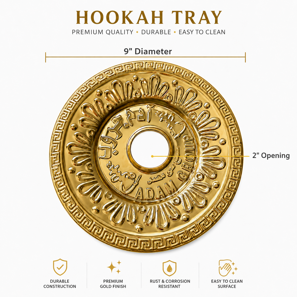 Egyptian Hookah Tray Gold – 9" Decorative Replacement Ash Tray