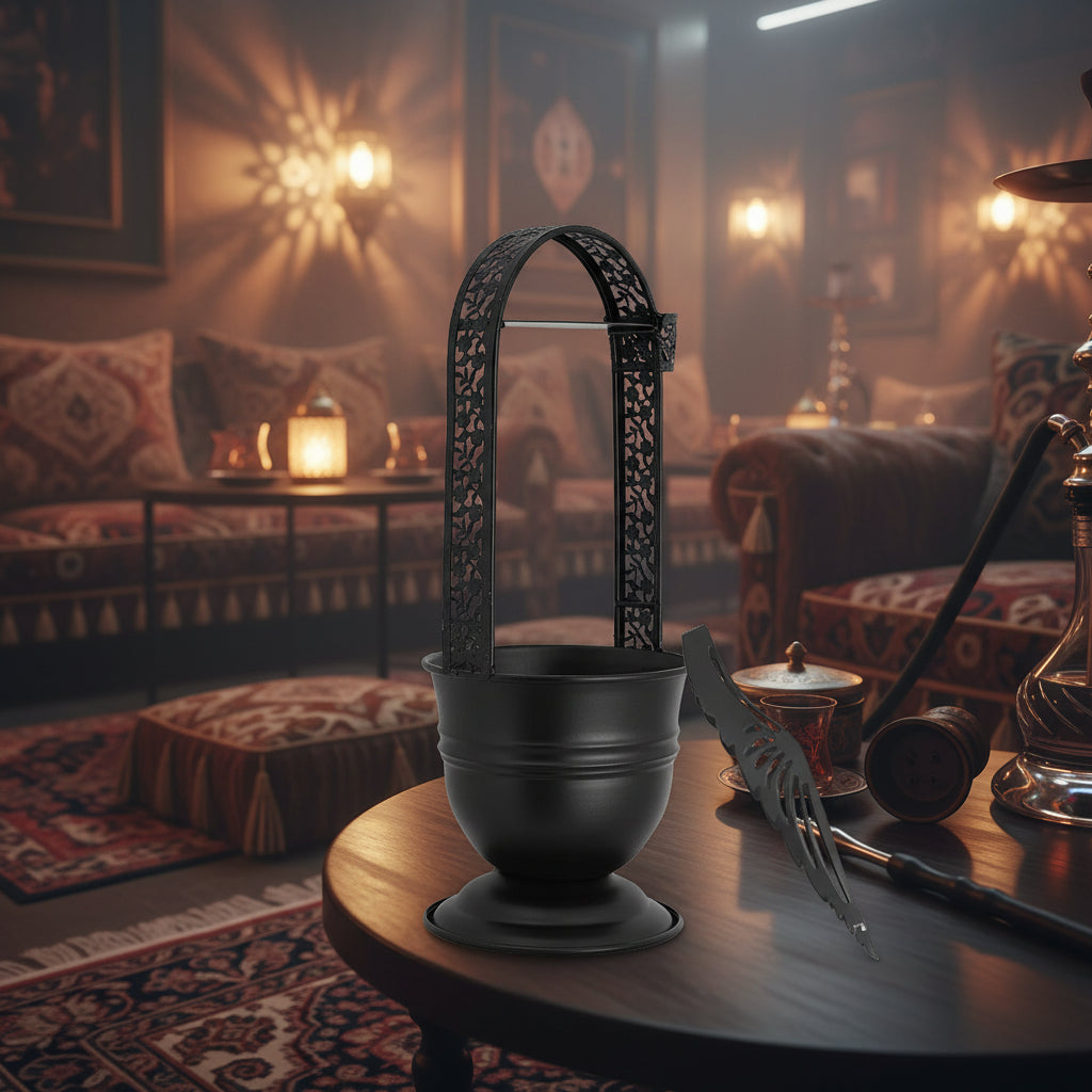 14" charcoal Holder Basket with Head Guard and Tongs