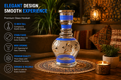 12" Blue &amp; Gold Glass Hookah Base – Decorative Replacement Vase