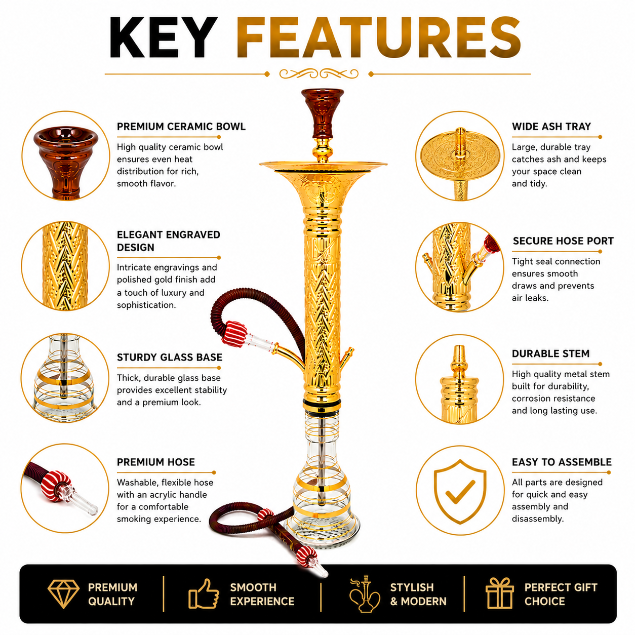 Khalil Mamoon Dana Ice Gold Hookah 35 Inch - 1641