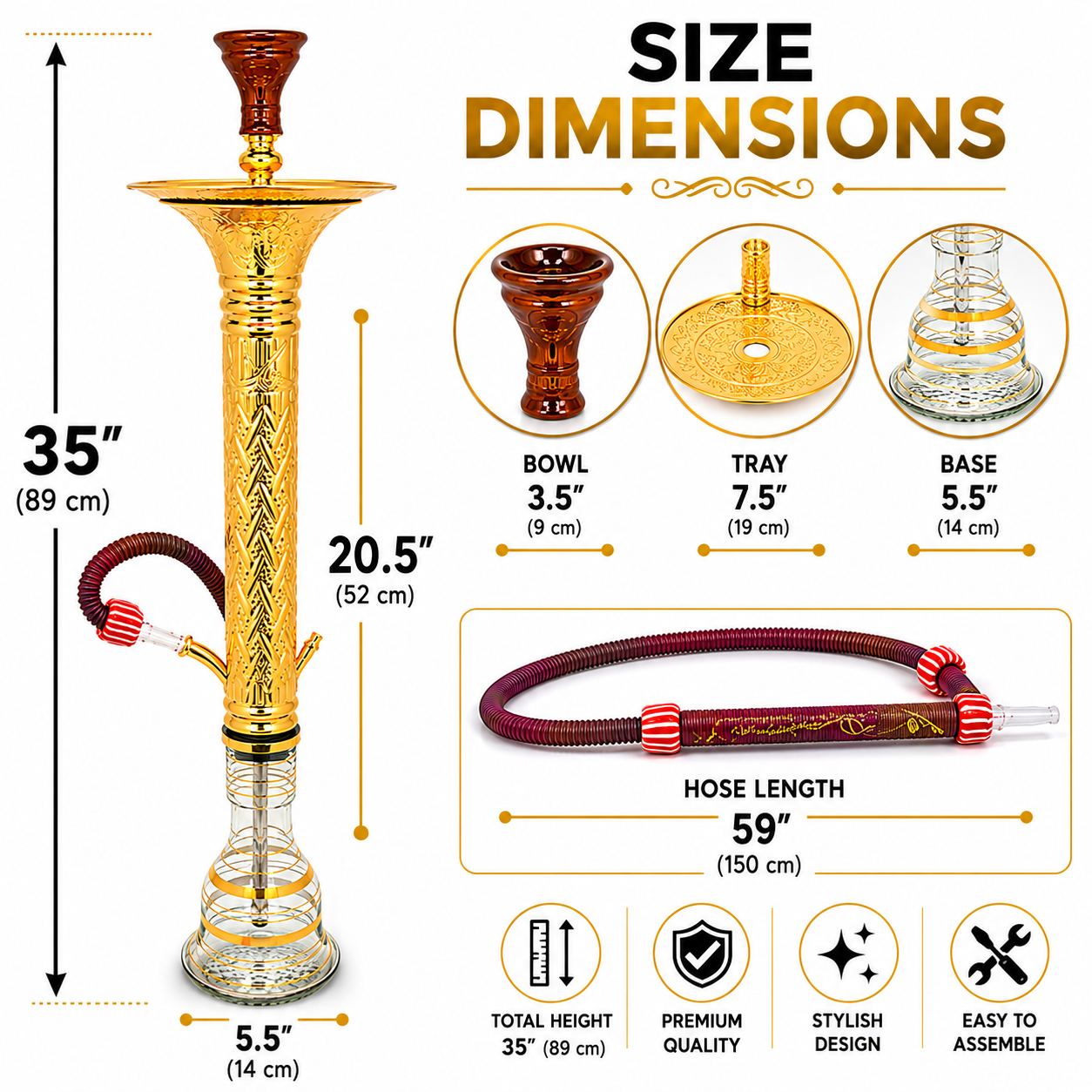 Khalil Mamoon Dana Ice Gold Hookah 35 Inch - 1641