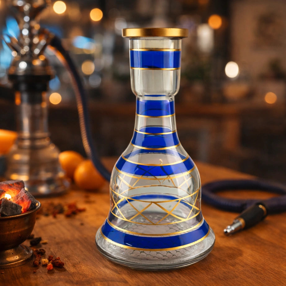 Colored Glass Hookah Vase Replacement with Gold Accents