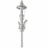 A polished silver metal hookah set with a long stem, a round top bowl, a curved mouthpiece, and a small yellow accent piece, shown against a plain white background.