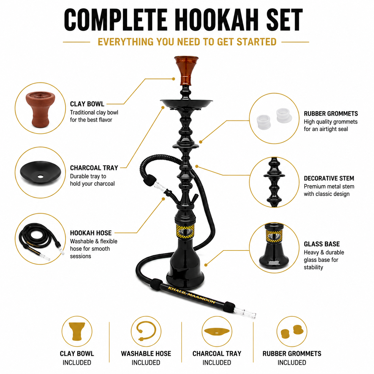 Khalil Mamoon Shareef 2 Level Hookah 36" Traditional Egyptian Hookah-1044