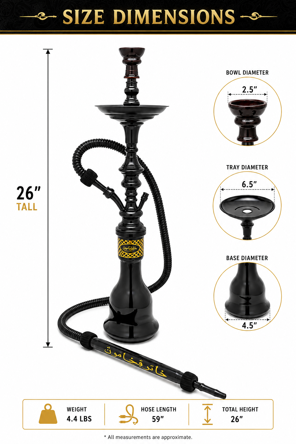 Khalil Mamoon Shareef 28" Egyptian Hookah Set-1014