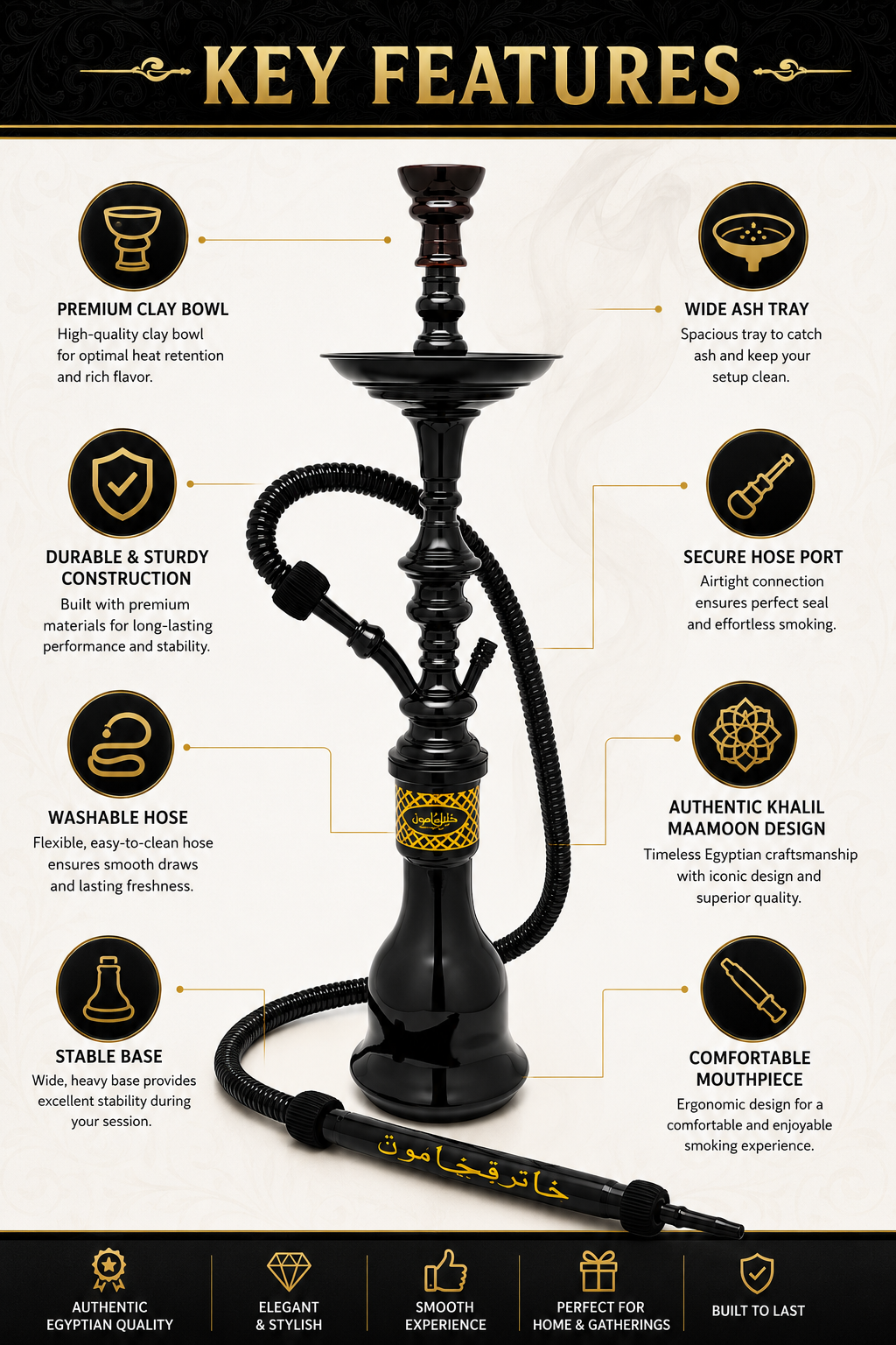 Khalil Mamoon Shareef 28" Egyptian Hookah Set-1014