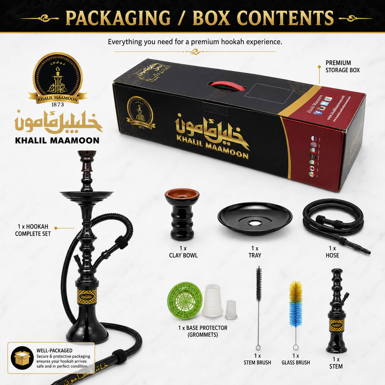 Khalil Mamoon Shareef 28" Egyptian Hookah Set-1014