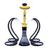 Elegant multi-color double hose shisha with premium gold stem and dark glass base.