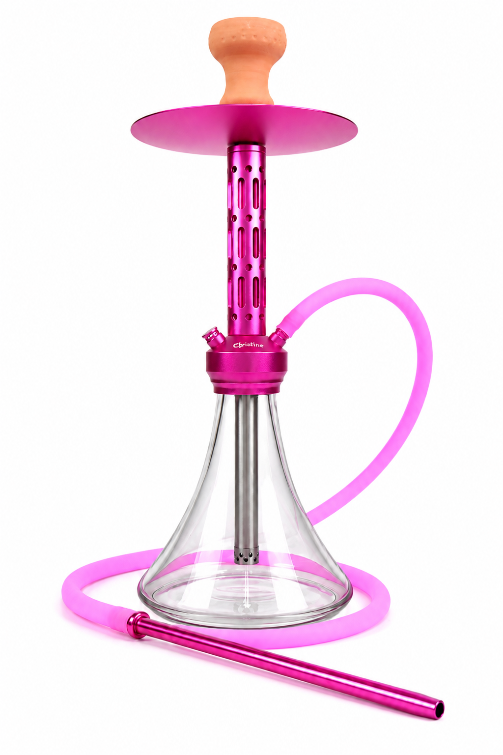 Christine 22-inch pink modern aluminum hookah set with glass vase and silicone hose