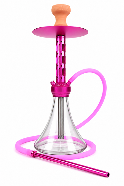 Christine 22-inch pink modern aluminum hookah set with glass vase and silicone hose
