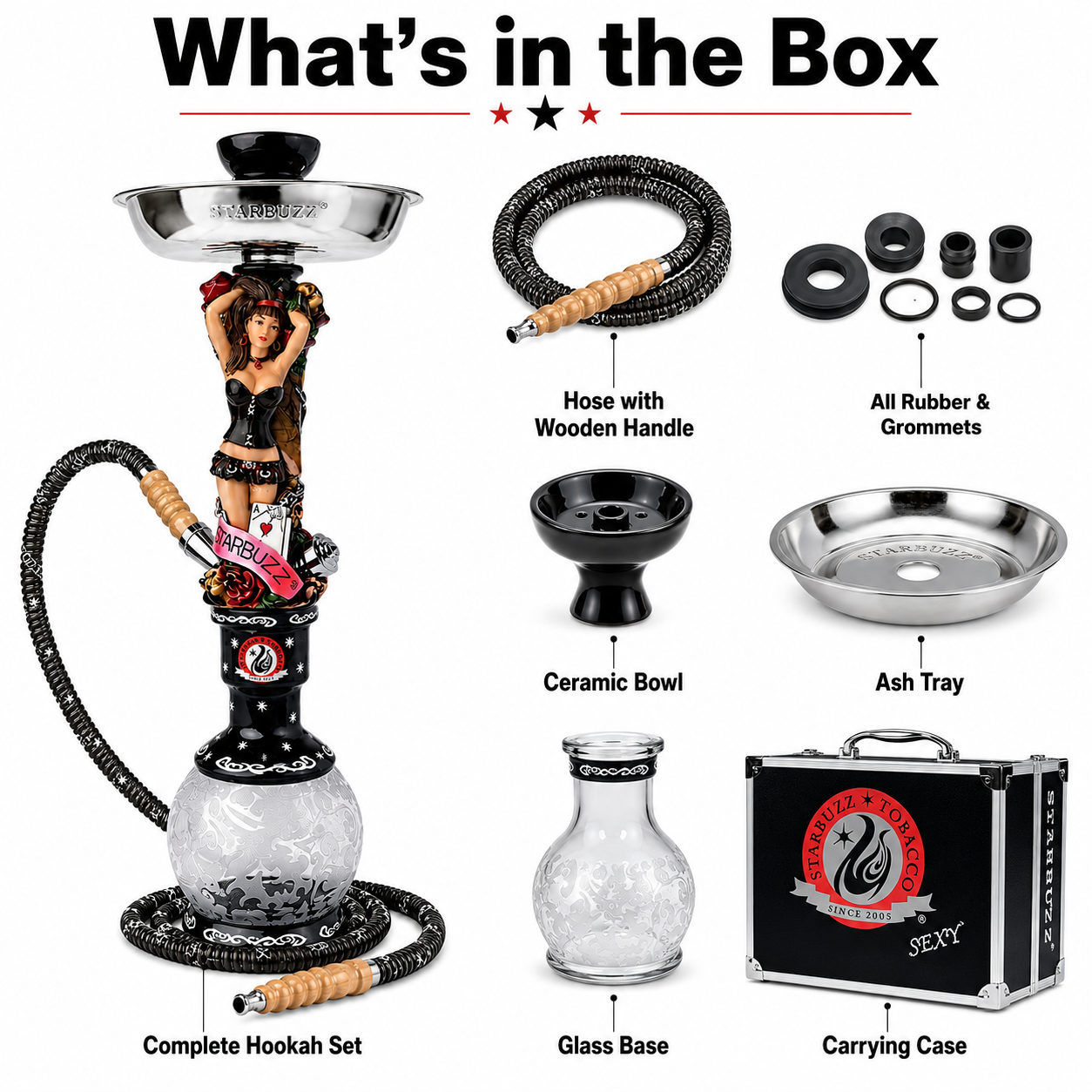 Starbuzz Sexy Ladies complete hookah set with hose, bowl, ash tray, glass base and grommets