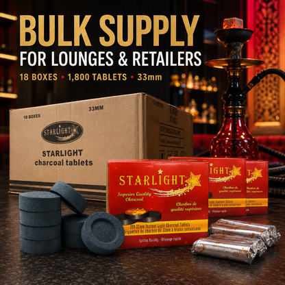 Starlight 33mm instant-light charcoal master case displayed for hookah lounge and retail bulk use