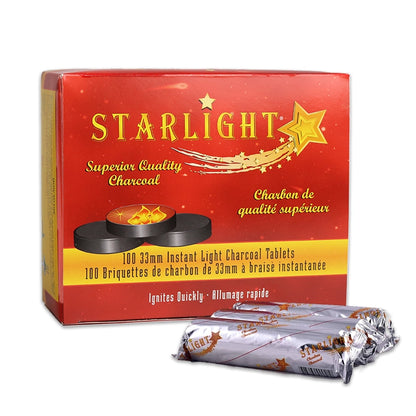 Starlight 33mm instant-light charcoal box containing 100 round tablets