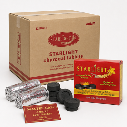 Starlight 40mm instant-light charcoal master case with 12 boxes and 1,200 tablets total