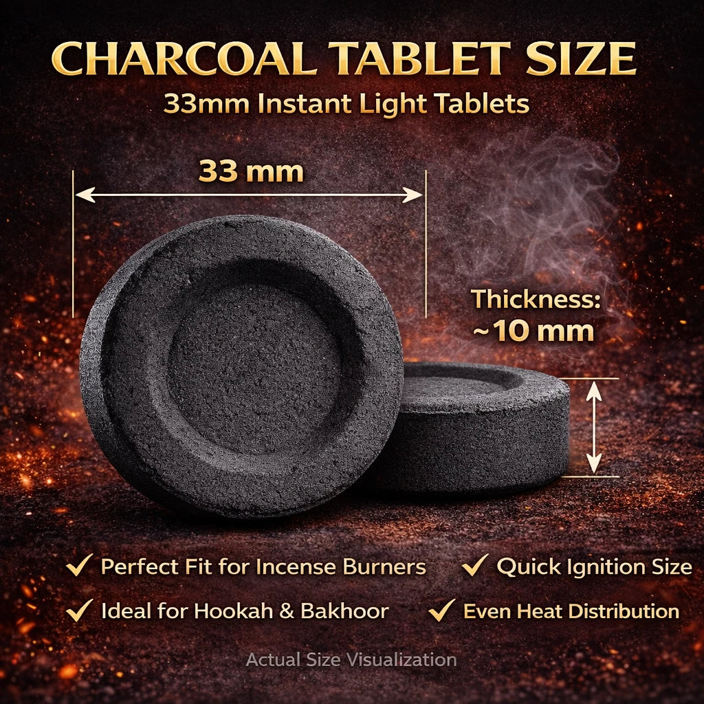 Starlight round charcoal tablet measuring 33mm wide and approximately 10mm thick