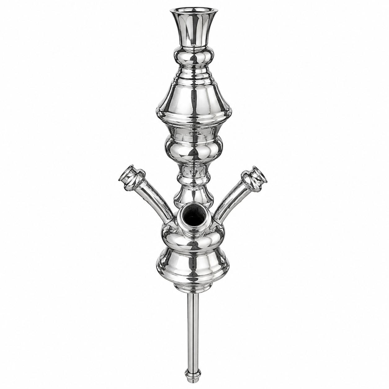 Traditional Egyptian 26" Silver 3-Hose Hookah Stem with Tray