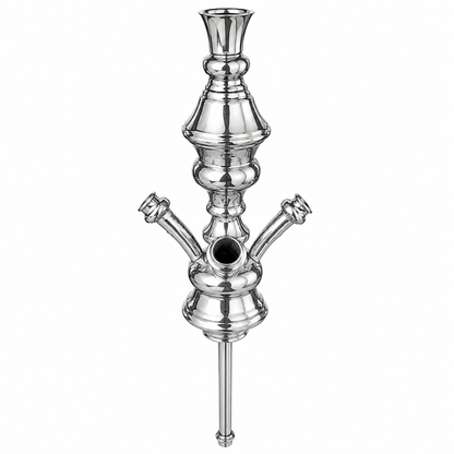 Traditional Egyptian 26" Silver 3-Hose Hookah Stem with Tray