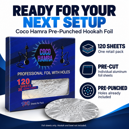 Coco Hamra foil features: 120 sheets, pre-cut aluminum sheets and pre-punched holes
