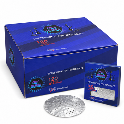 Coco Hamra blue master case with representative 120-sheet retail pack and foil sheet; 24 packs per case