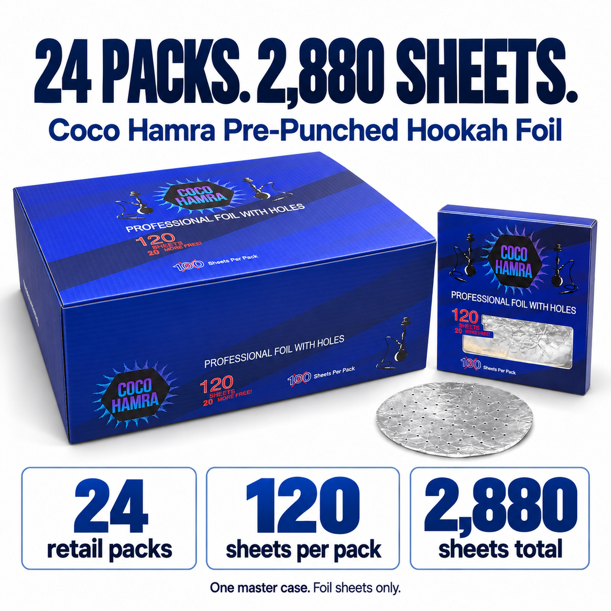 Coco Hamra foil master case quantities: 24 packs, 120 sheets per pack, 2880 sheets total
