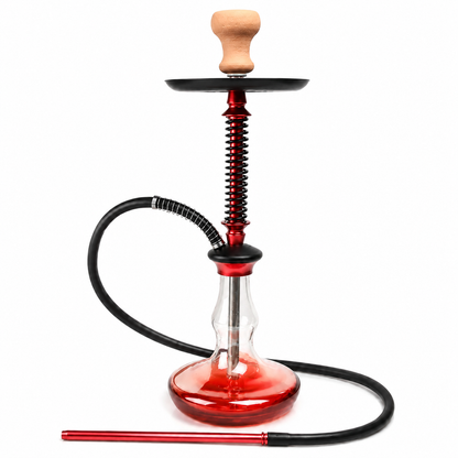 Red Coco Hamra 24-inch modern aluminum hookah with glass base and one hose